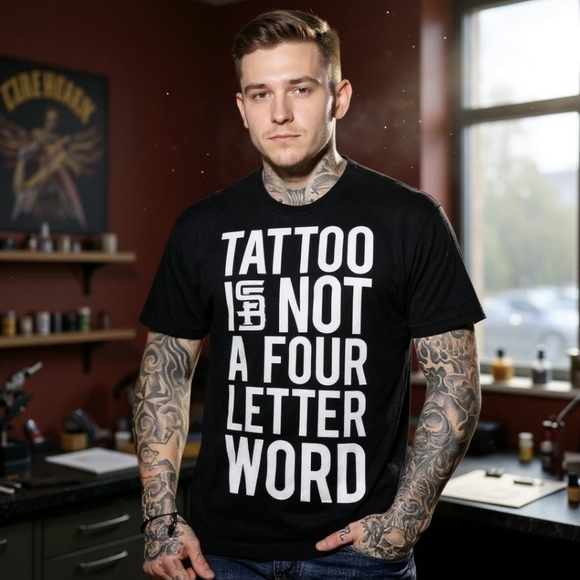 INKED SHOP x Steadfast Tee–S Black Graphic “Tattoo Is NOT a Four-Letter Word” - Picture 1 of 5